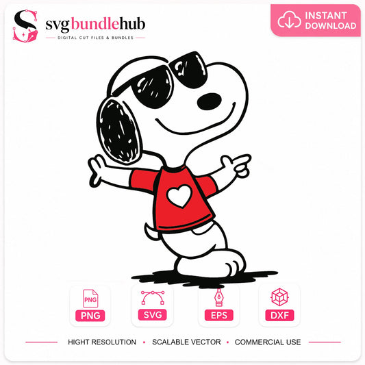 Snoopy Cool Sunglasses Valentine Cricut Cut File SVG