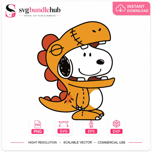 Snoopy Dinosaur Costume SVG, Funny Dino Cricut Clipart