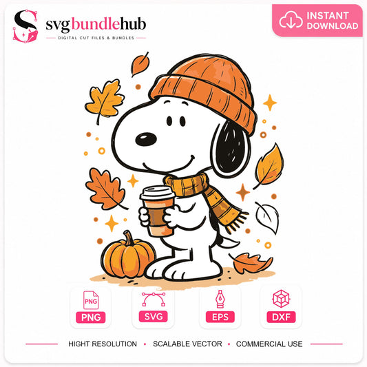 Snoopy Fall Autumn Coffee Pumpkin Cricut Cut File SVG