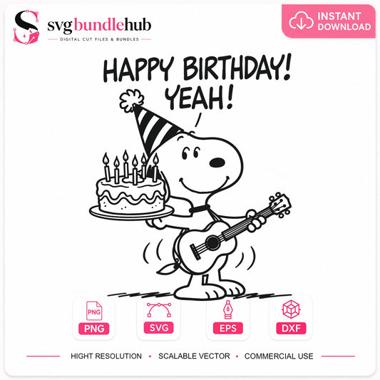 Snoopy Happy Birthday Yeah SVG, Peanuts Cricut Cut File