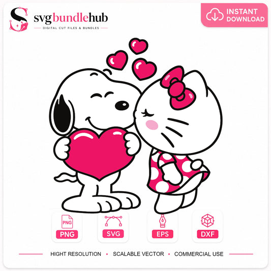 Snoopy Hello Kitty Valentine SVG, Love Heart Cricut File