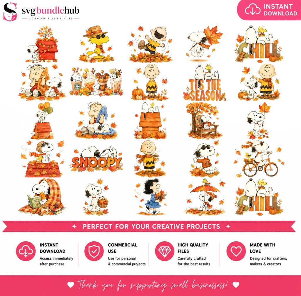 Snoopy Peanuts Fall Autumn Bundle PNG | SvgBundleHub