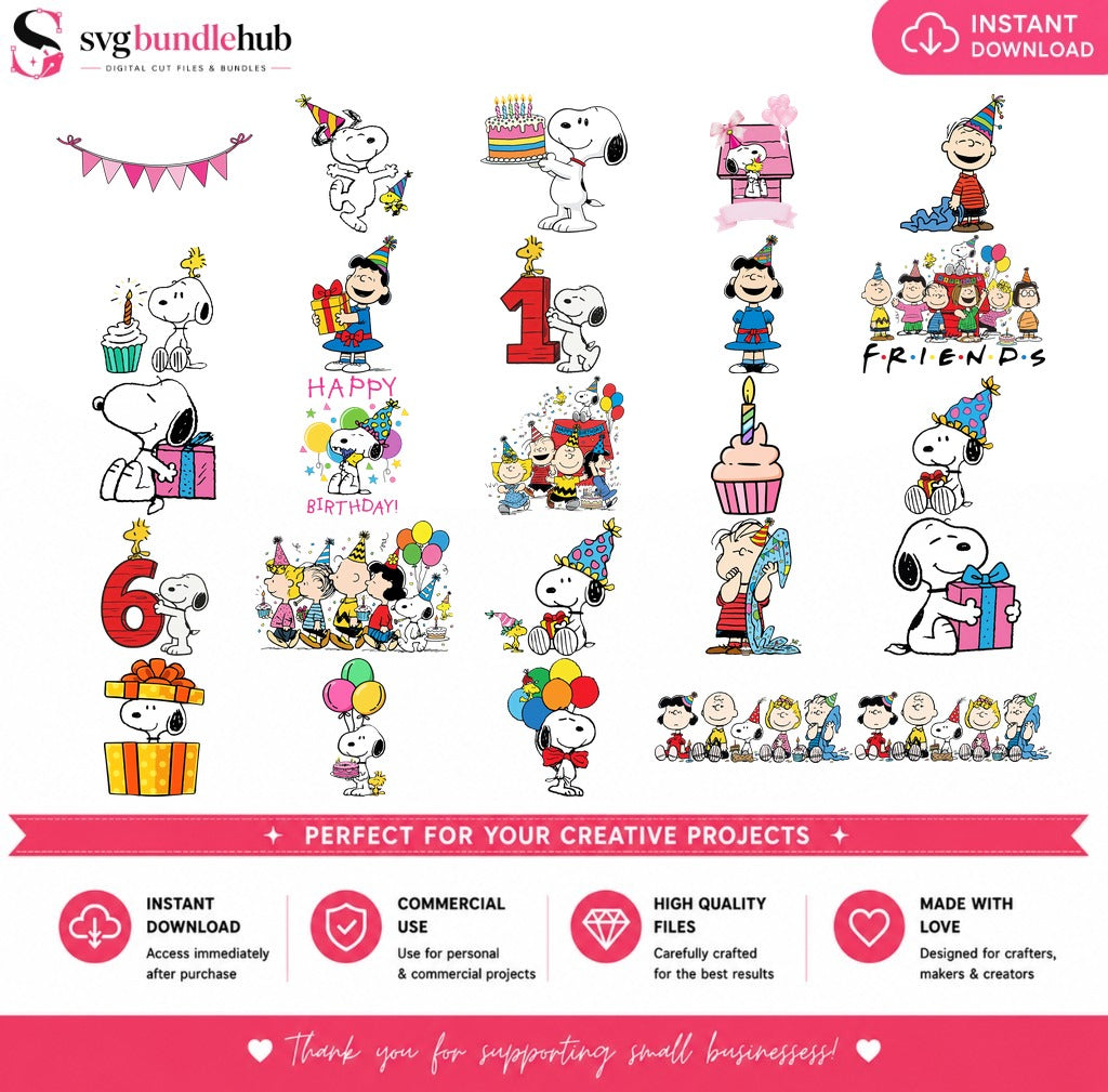 Snoopy Peanuts Happy Birthday Bundle PNG | SvgBundleHub