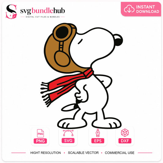 Snoopy Pilot Aviator Hat Red Scarf Cricut Cut File SVG