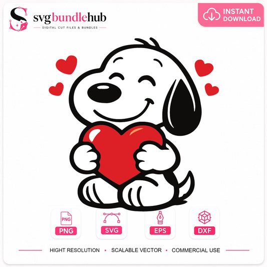 Snoopy Valentine Heart Hug SVG, Peanuts Cricut Clipart