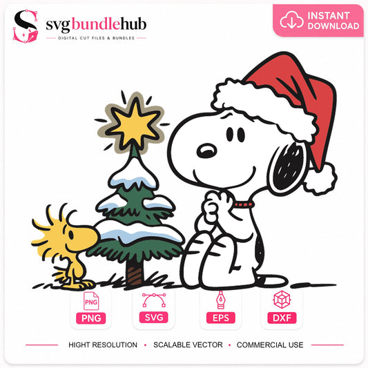 Snoopy Woodstock Christmas Santa Hat Cricut Clipart SVG