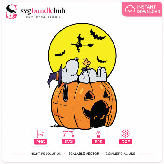 Snoopy Woodstock Halloween Moon Pumpkin Cricut Clipart SVG