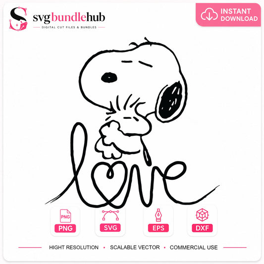 Snoopy Woodstock Love Hug SVG, Peanuts Cricut Cut File Print