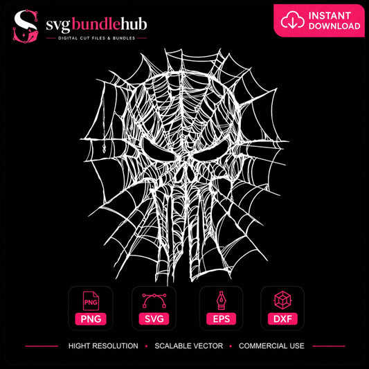 Spider Web Skull SVG, Gothic Halloween Cricut Design