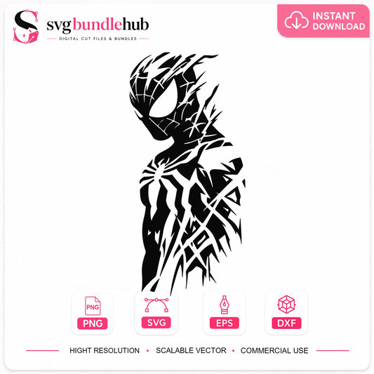 Spiderman Black Suit Symbiote Silhouette, Torn Venom Web Pose, Clipart