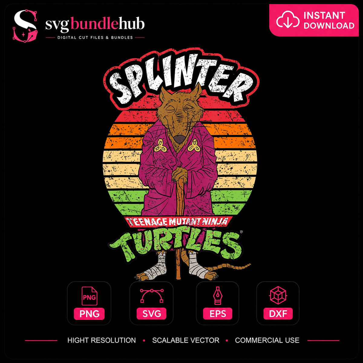 Splinter Teenage Mutant Ninja Turtles Retro Sunset PNG