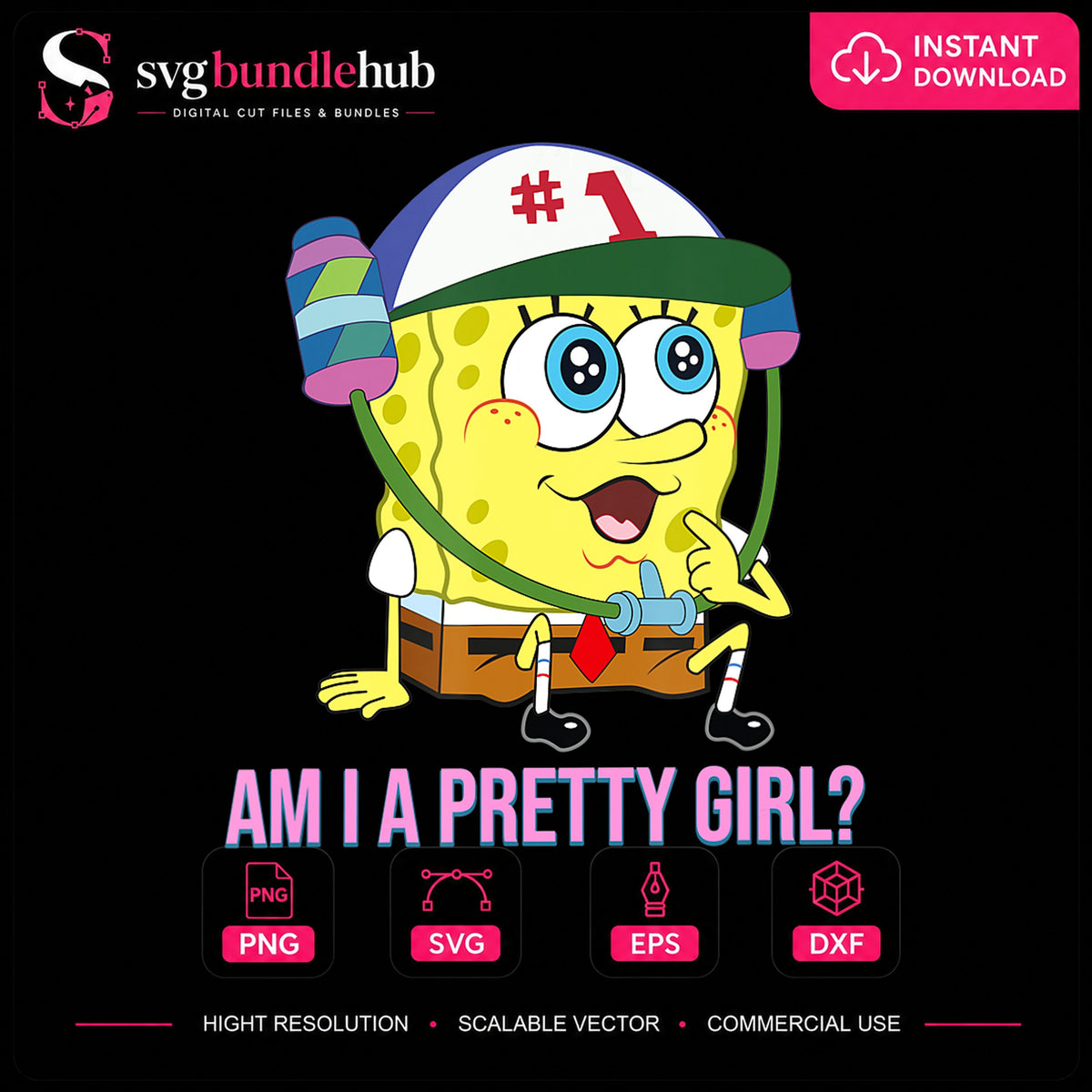 SpongeBob Am I A Pretty Girl Number One Cap PNG