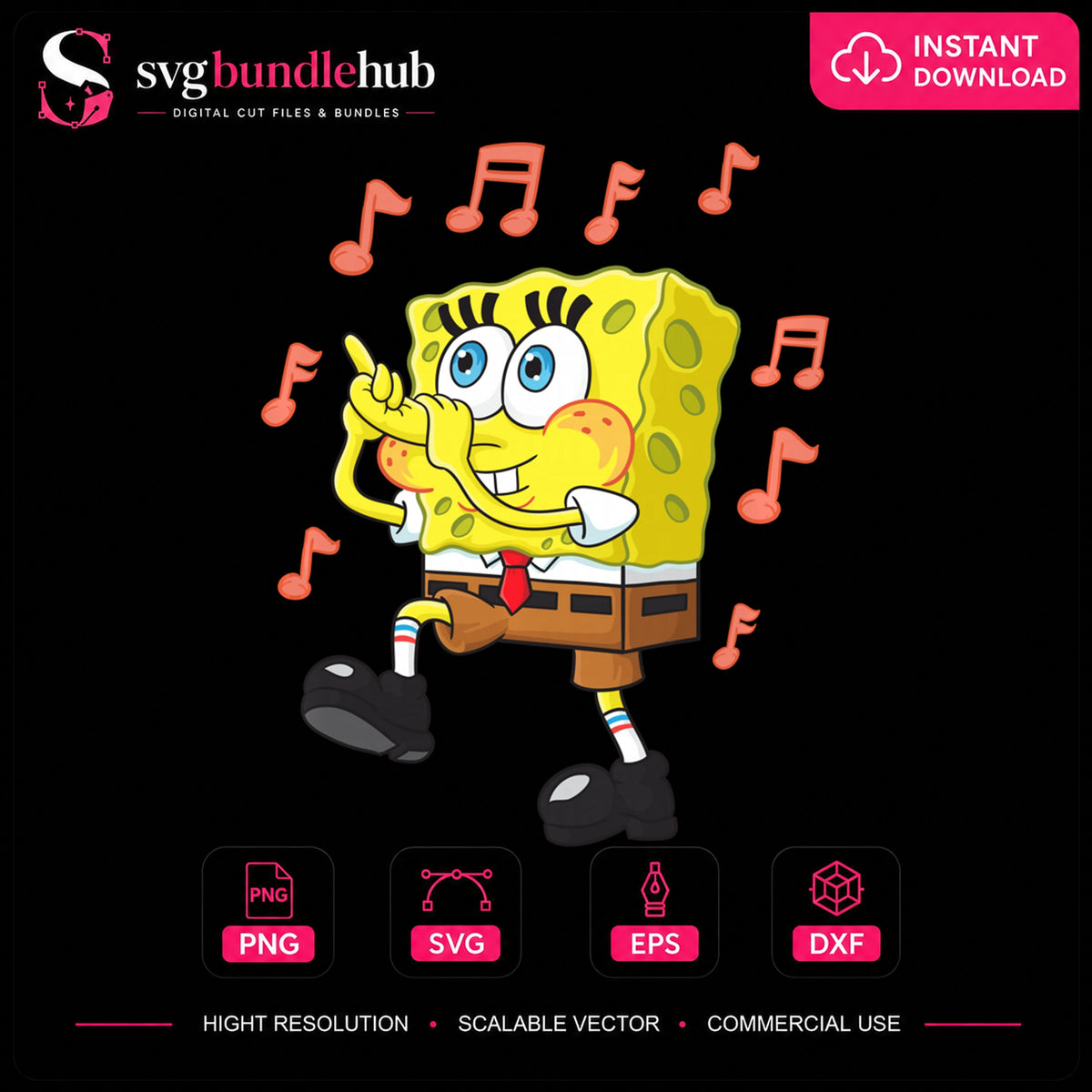 SpongeBob Dancing Music Notes Cartoon Character PNG