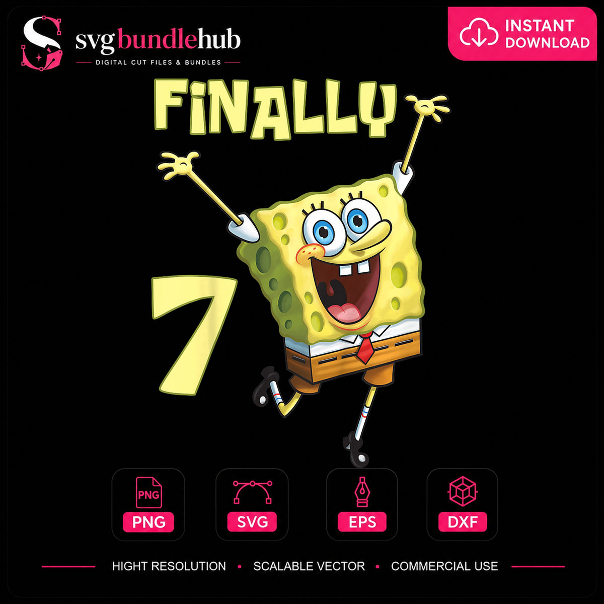 SpongeBob Finally 7 Birthday Jumping Celebration PNG