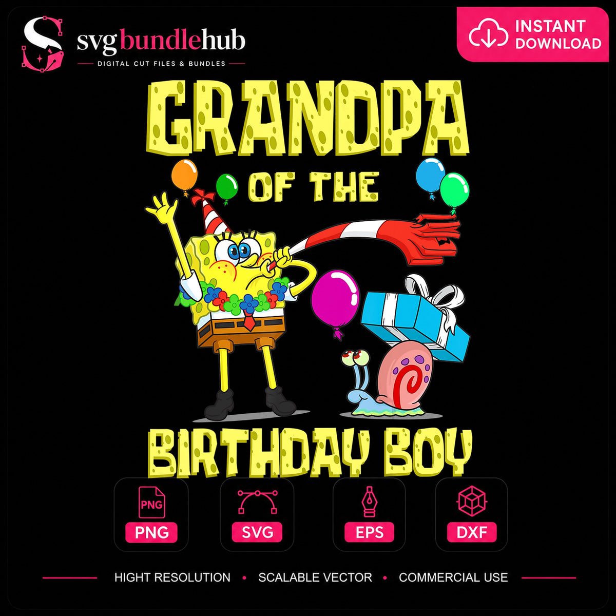 SpongeBob Grandpa Of The Birthday Boy Gary PNG