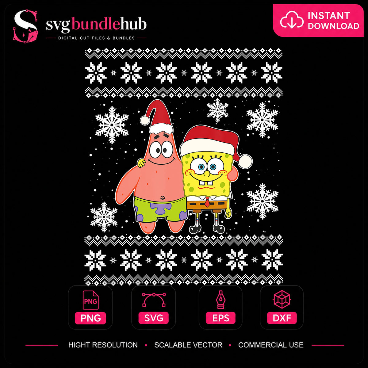 SpongeBob Patrick Santa Hat Christmas Ugly Sweater Print PNG