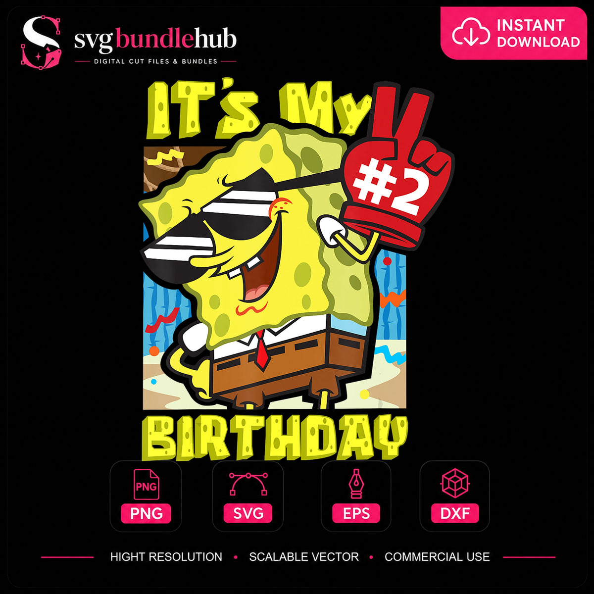Spongebob It's My 2nd Birthday Cool Sunglasses PNG