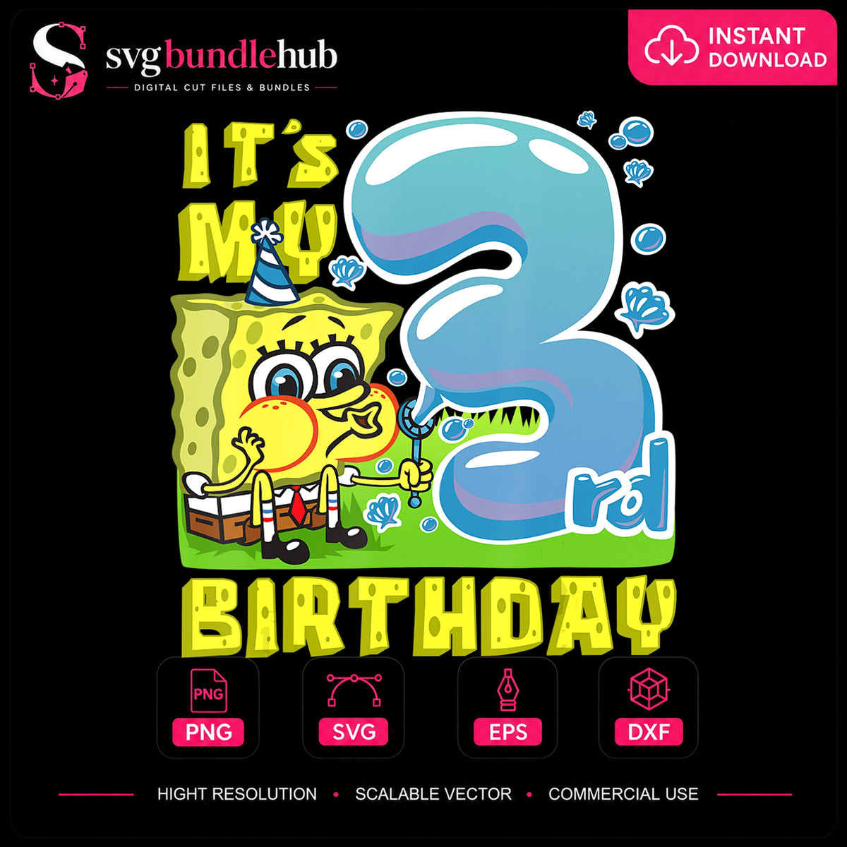 Spongebob It's My 3rd Birthday Party Hat PNG