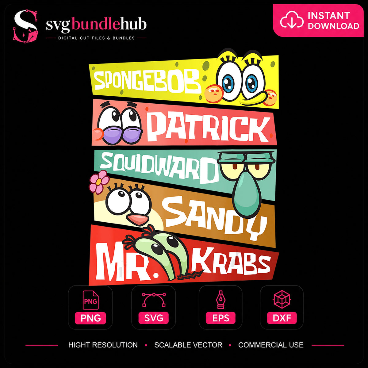 Spongebob Patrick Squidward Sandy Mr Krabs Bundle PNG