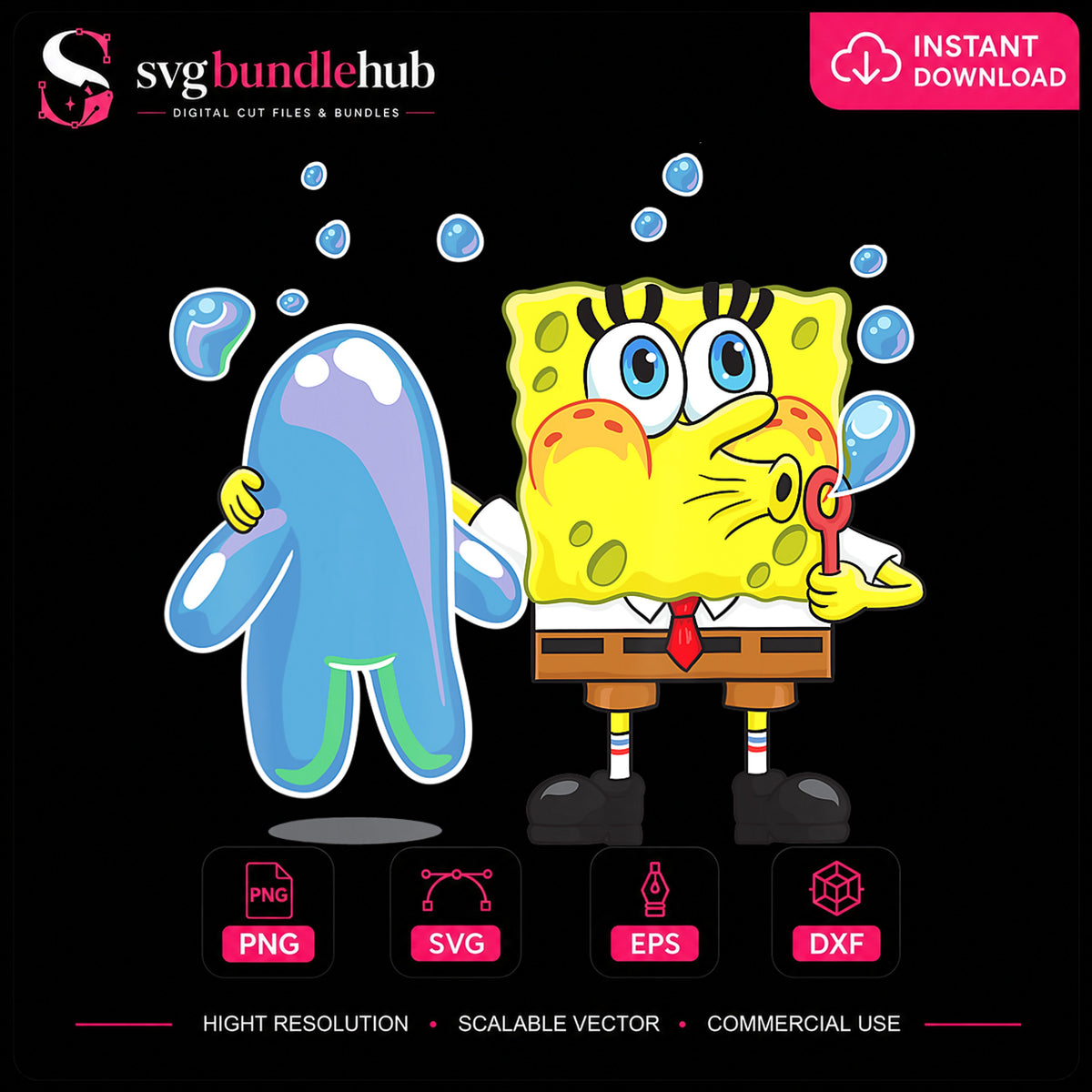 Spongebob Squarepants Blowing Bubbles With Gary PNG