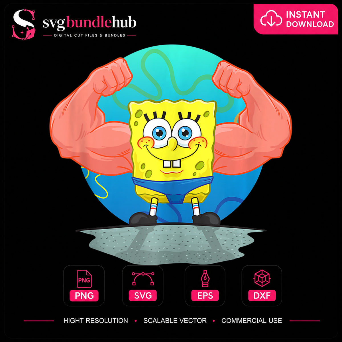 Spongebob Squarepants Flexing Muscles Strong Pose PNG