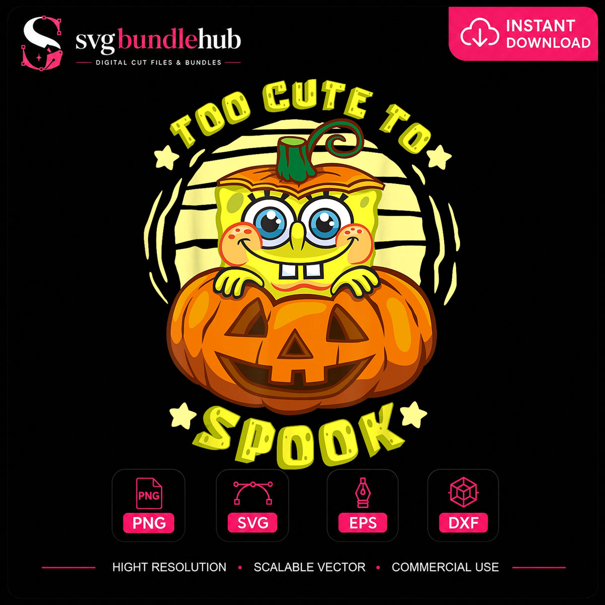 Spongebob Too Cute To Spook Halloween Pumpkin PNG