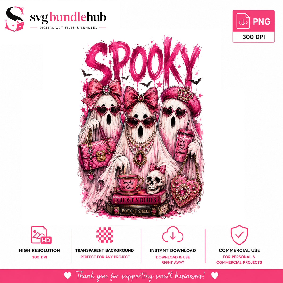 Spooky Glam Ghosts Halloween PNG, Pink | SvgBundleHub