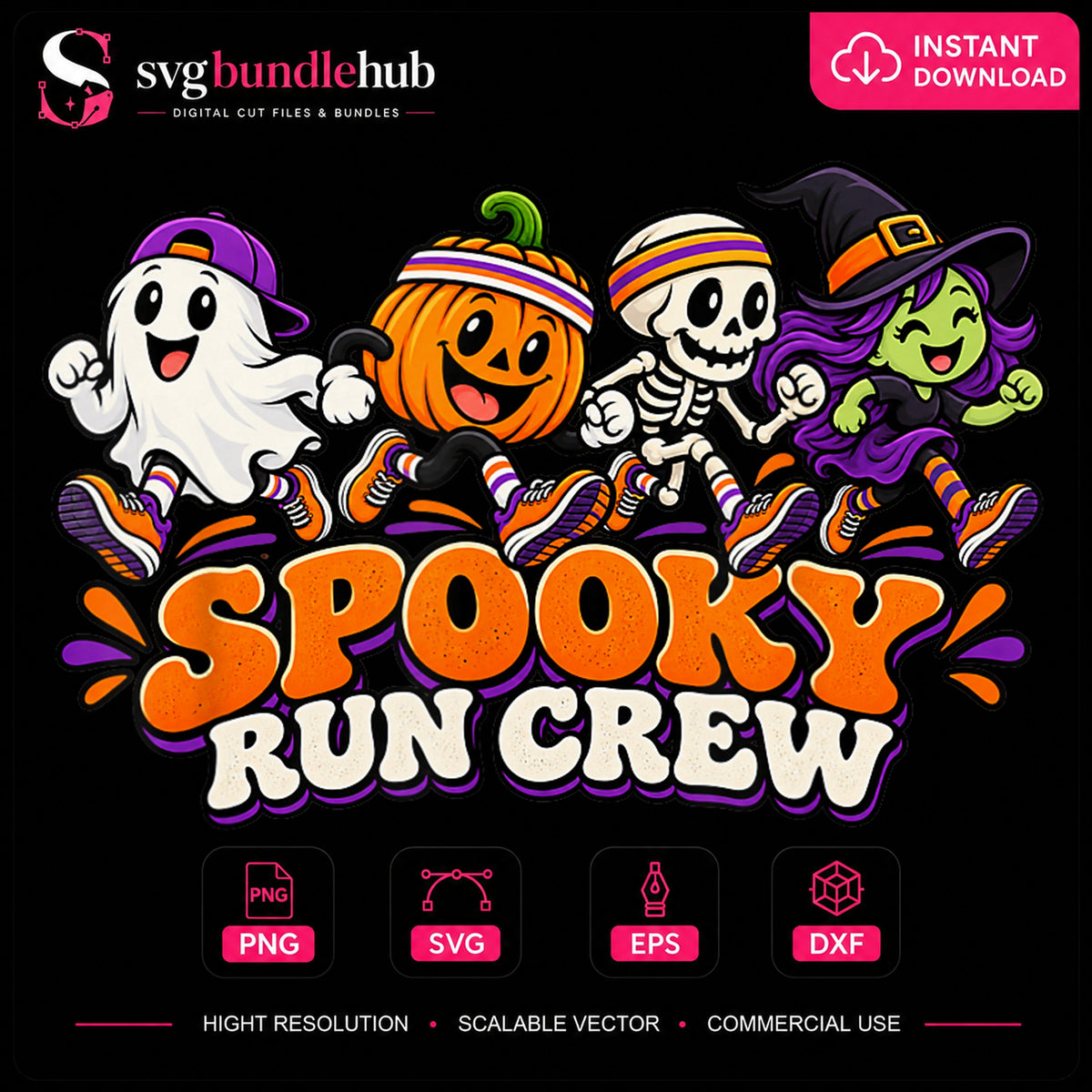 Spooky Run Crew Ghost Skeleton Witch Halloween PNG