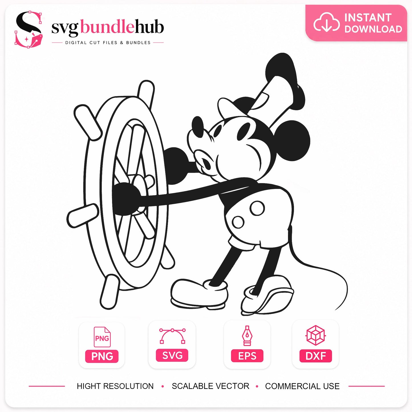 Steamboat Willie SVG, Vintage Mickey Mouse SVG, Disney PNG