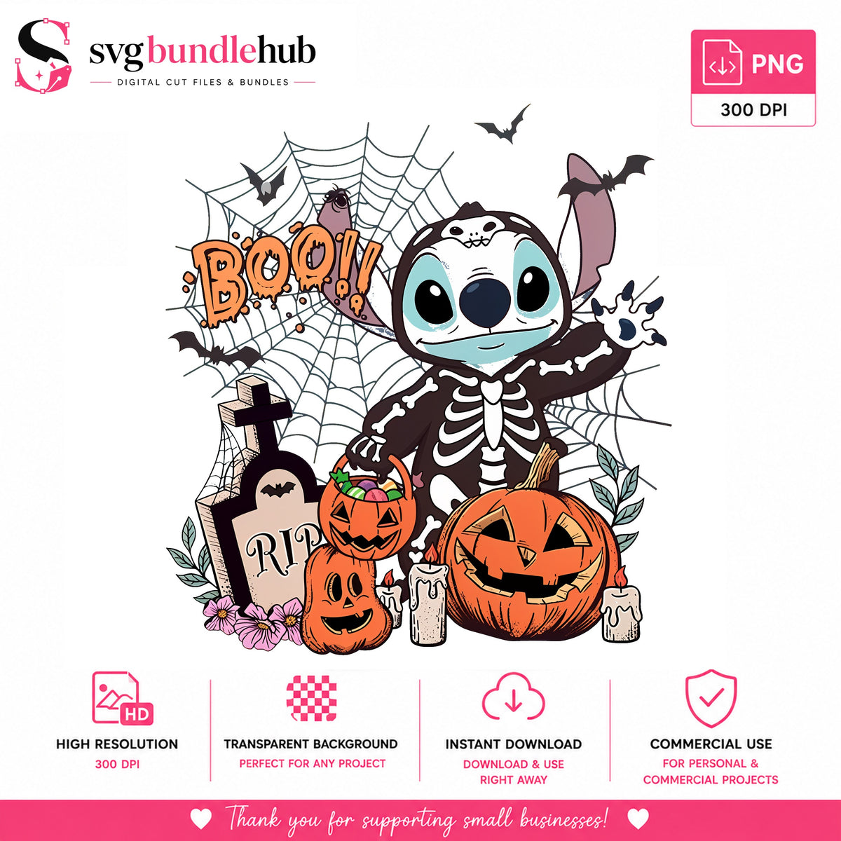 Stitch Skeleton Halloween PNG, Boo Spooky | SvgBundleHub