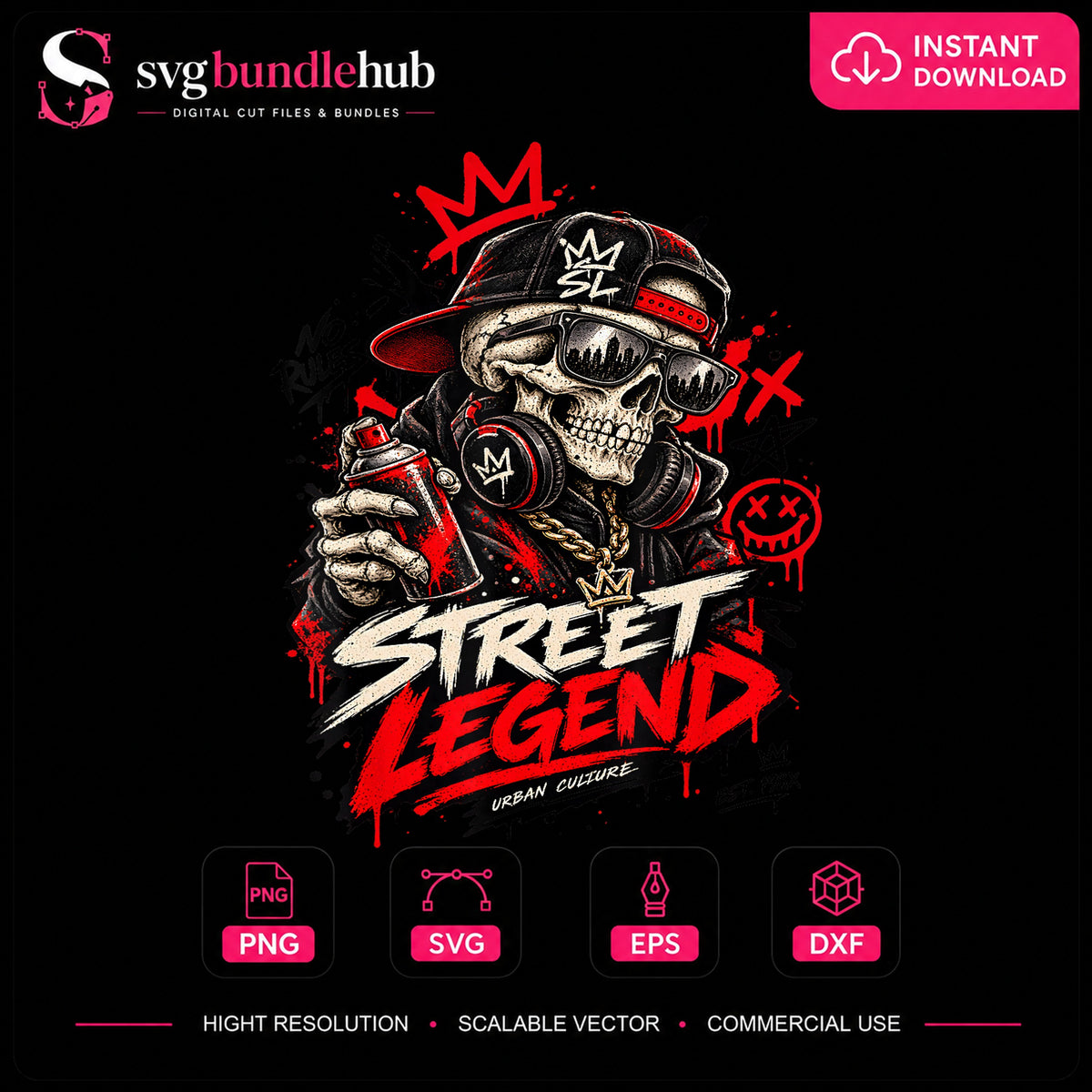 Street Legend Urban Culture Skull Graffiti Hip Hop PNG