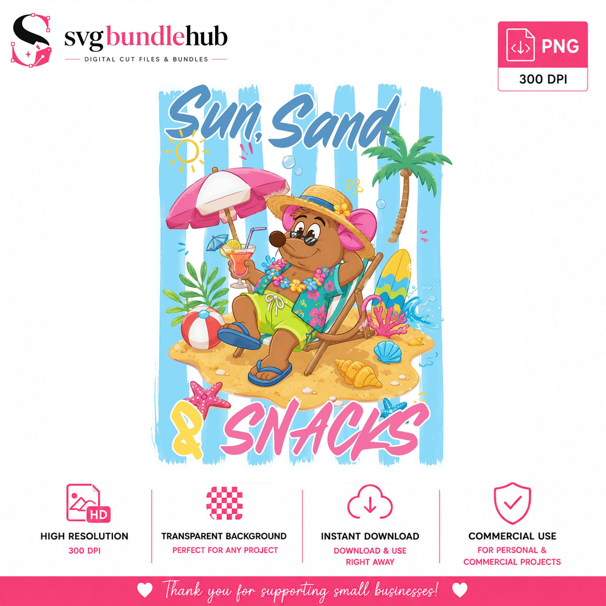 Sun Sand & Snacks Bear Beach PNG | SvgBundleHub