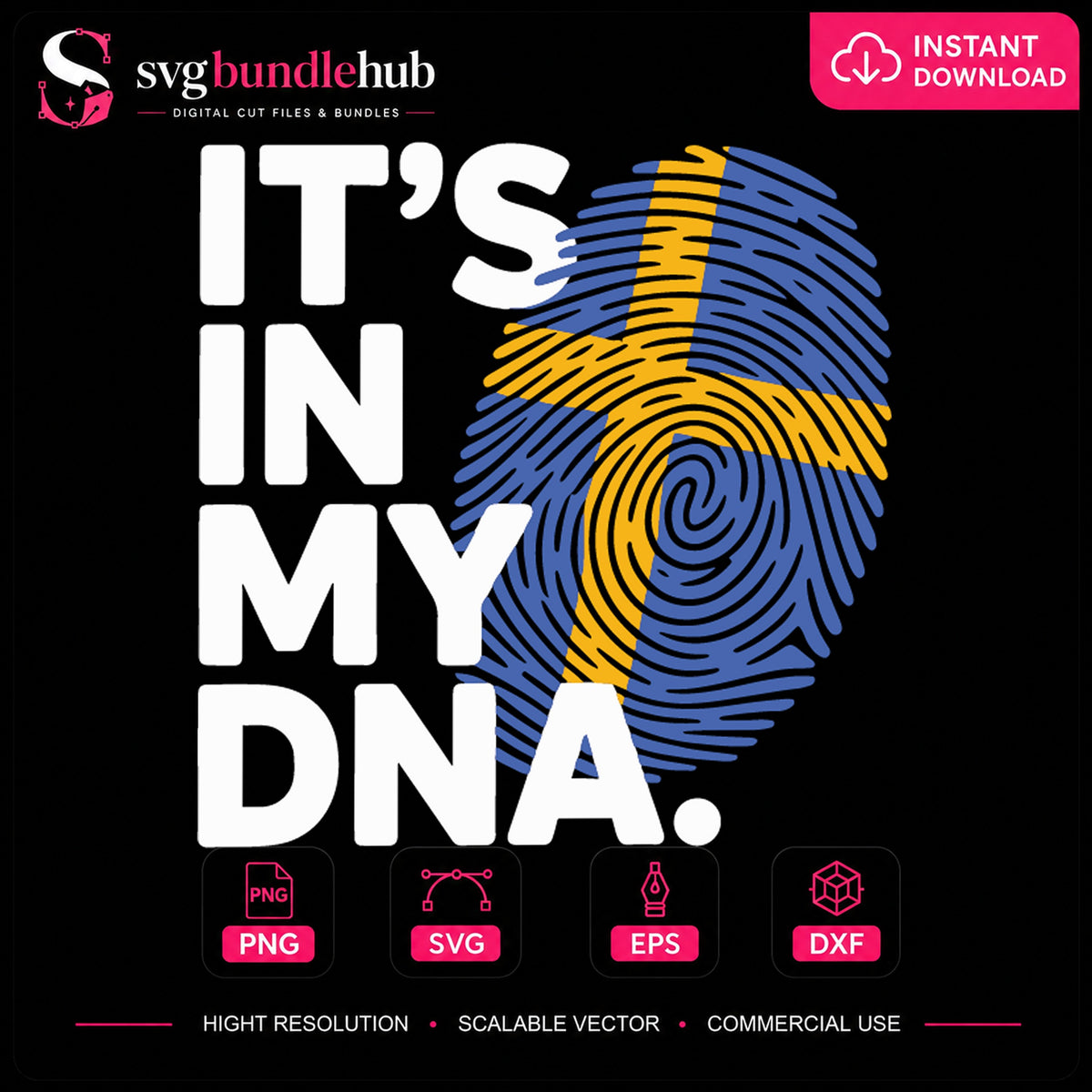 Sweden It's In My DNA Fingerprint Heart Flag PNG