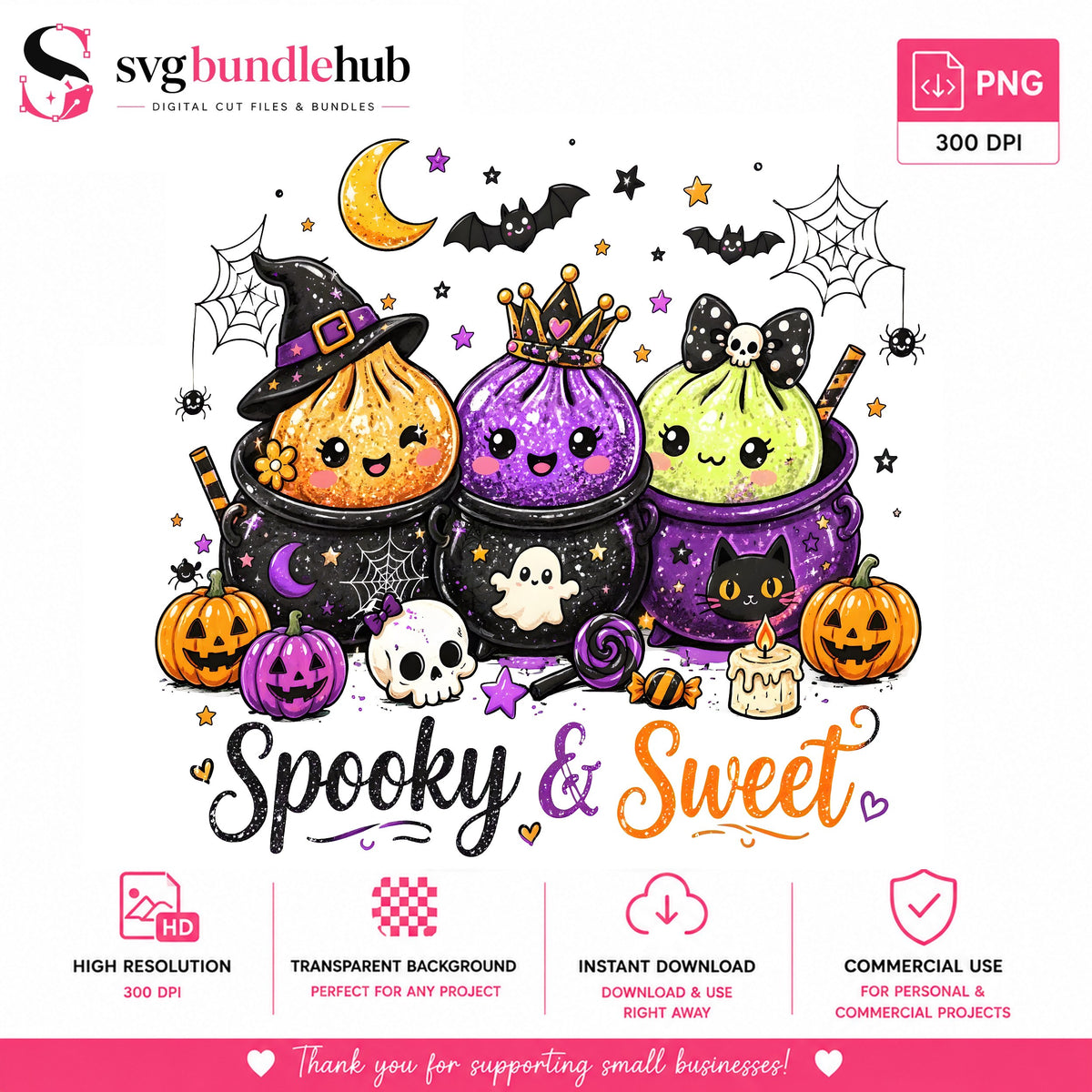 Spooky And Sweet Dumplings PNG, Kawaii Cauldron PNG, Halloween PNG