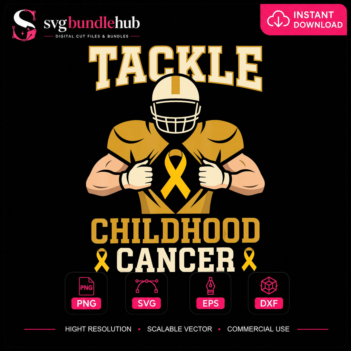 Tackle Childhood Cancer Football Player Gold Ribbon PNG