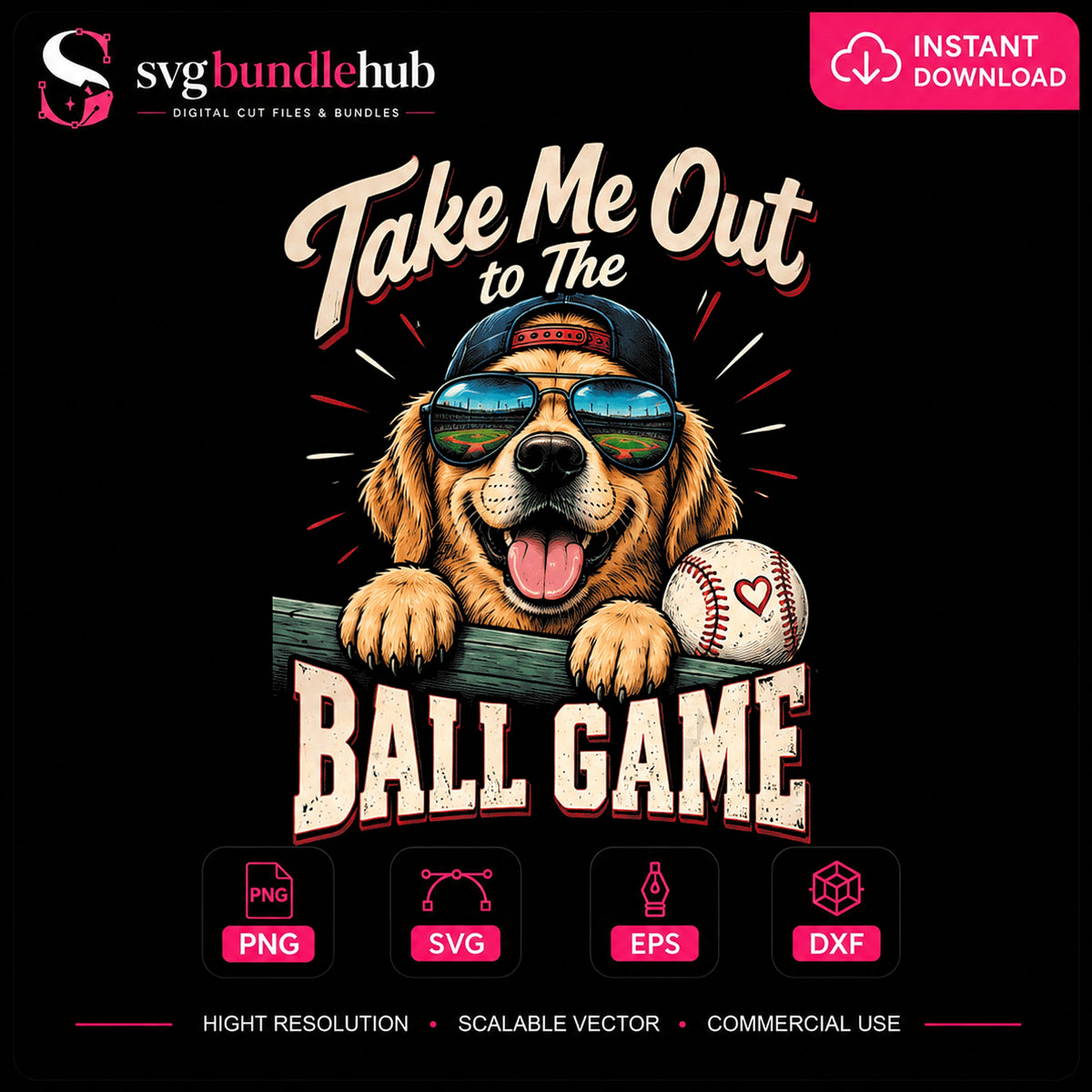 Take Me Out Ball Game Golden Retriever Baseball PNG