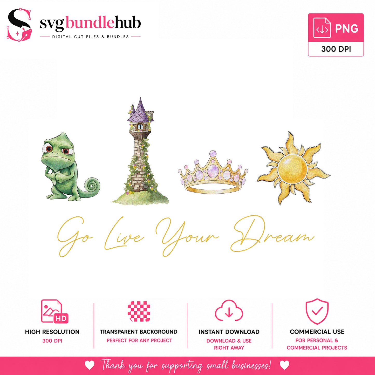 Tangled Clipart PNG Bundle, Rapunzel Princess PNG, Disney PNG