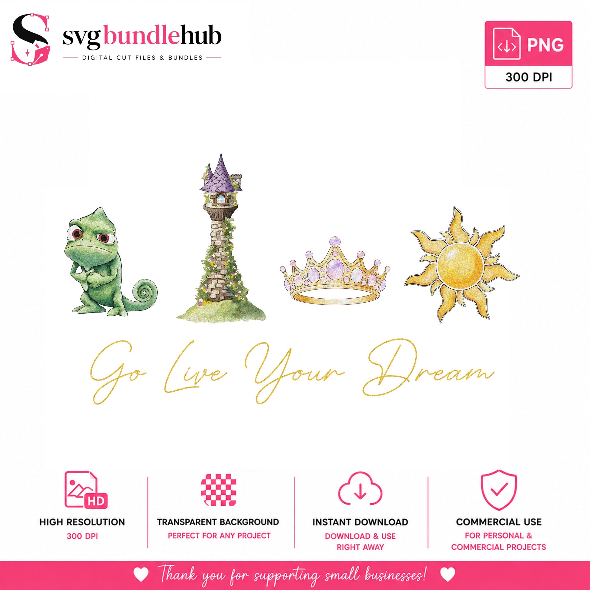 Tangled Clipart PNG Bundle, Rapunzel Princess PNG, Disney PNG
