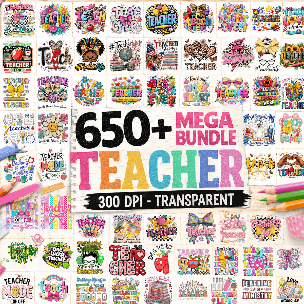 Teacher Mega Bundle 650+ PNG | SvgBundleHub