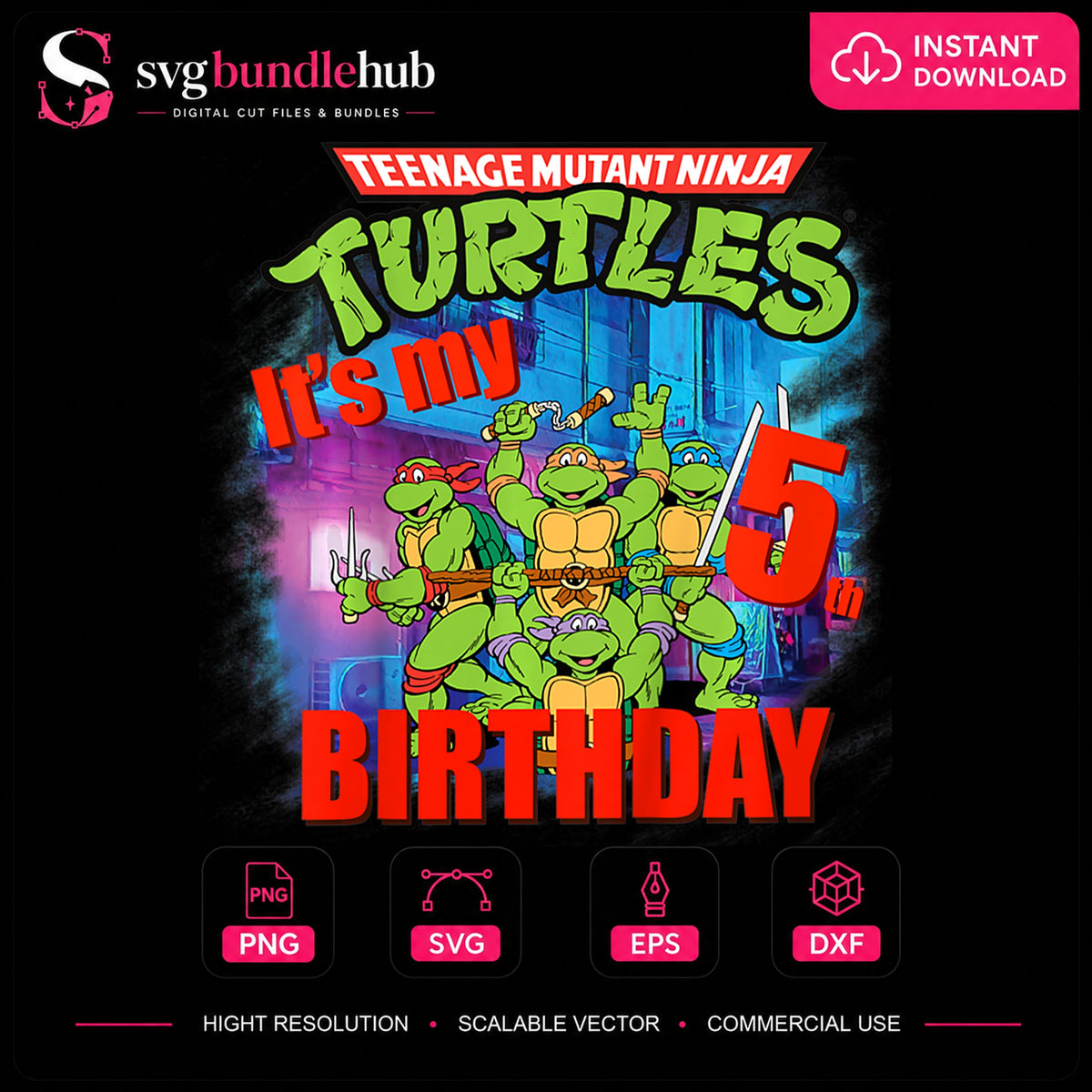 Teenage Mutant Ninja Turtles 5th Birthday Sublimation PNG