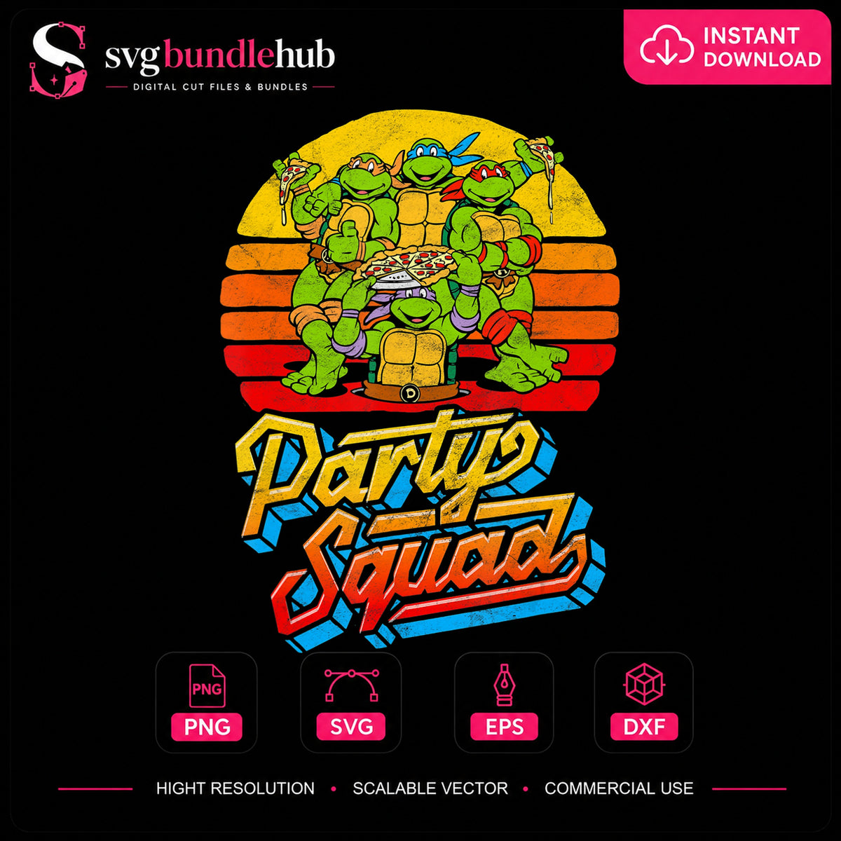 Teenage Mutant Ninja Turtles Party Squad Retro Vintage PNG