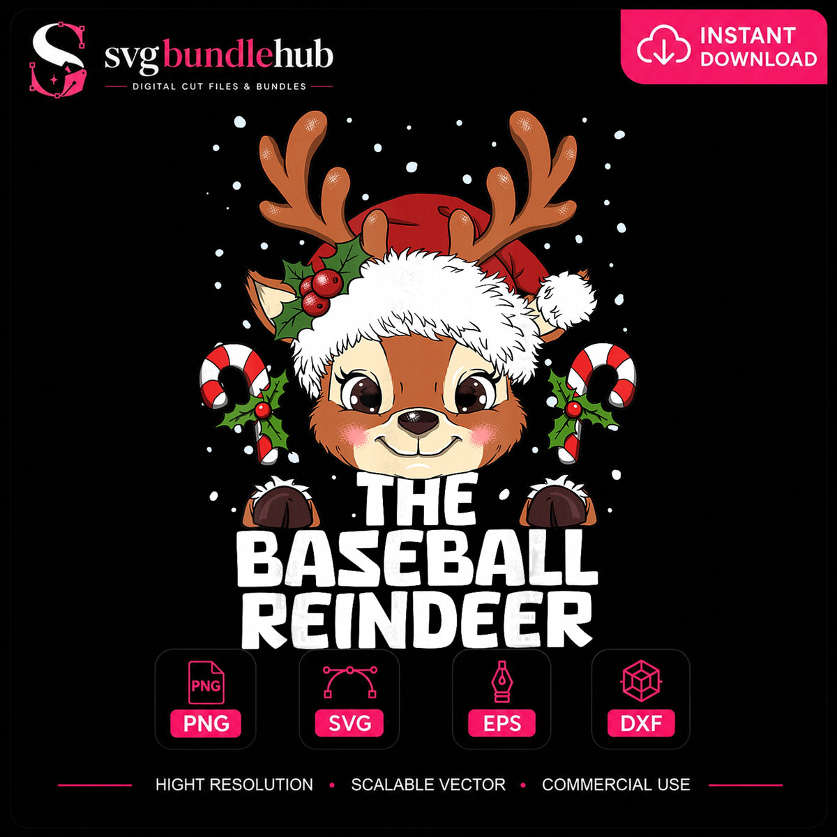 The Baseball Reindeer Christmas Santa Hat Clipart PNG