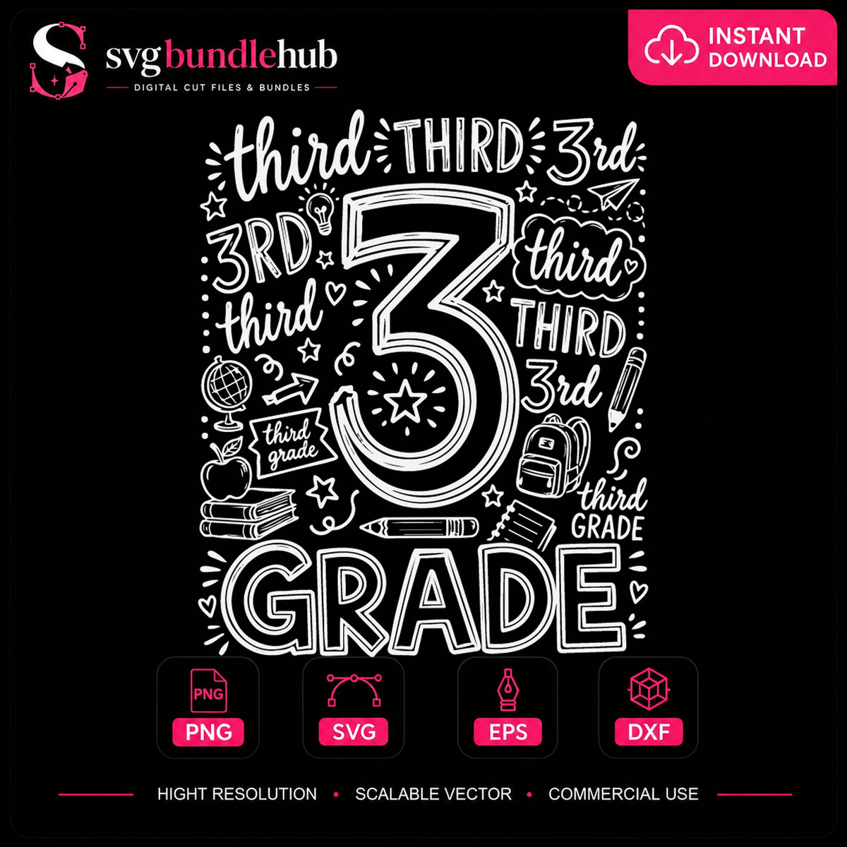 Third Grade Typography SVG, Back To School Cricut Clipart
