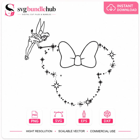 Tinker Bell Minnie Mouse Ears SVG PNG, Disney Fairy SVG, Magic Pixie Dust SVG
