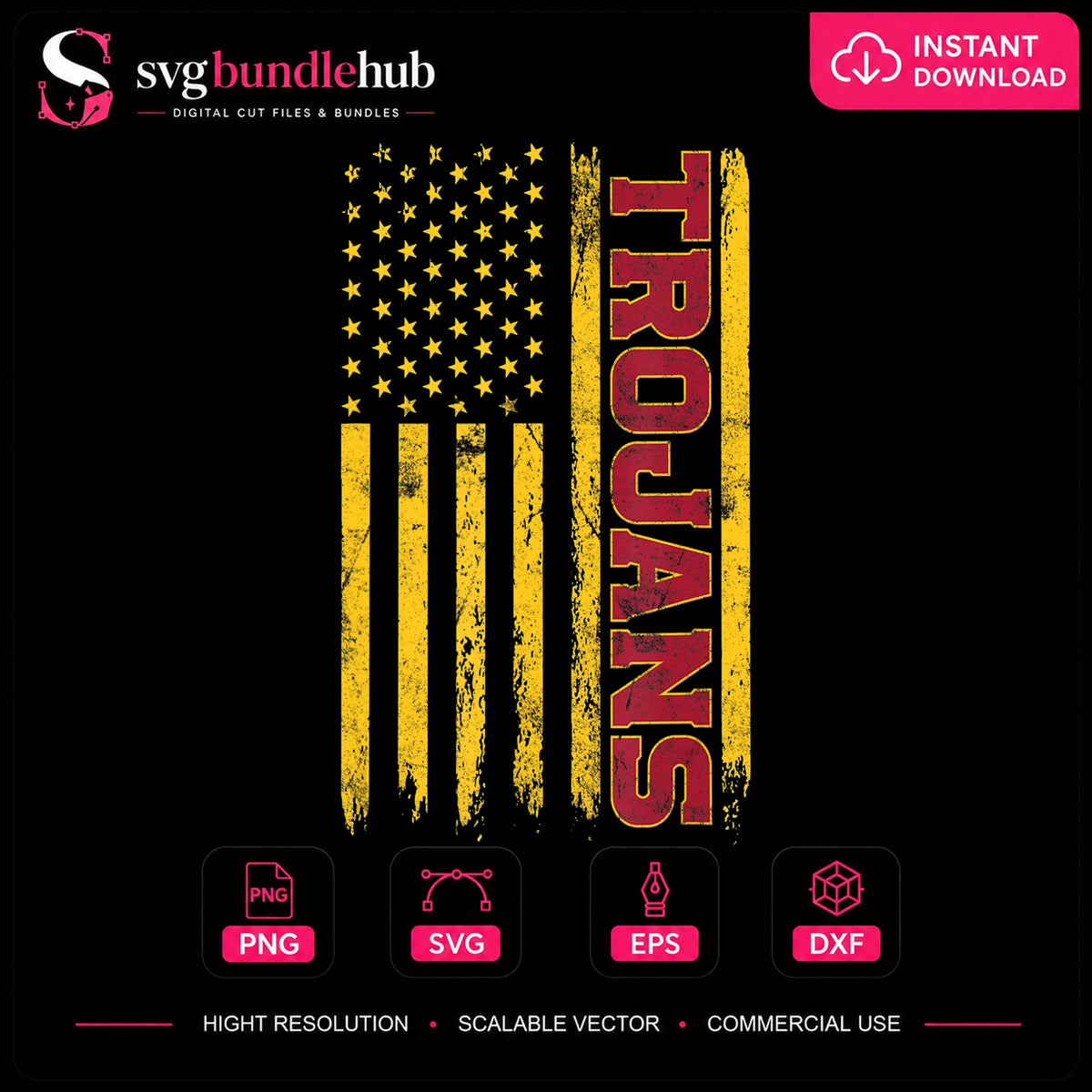 Trojans American Flag Distressed Grunge Vertical PNG