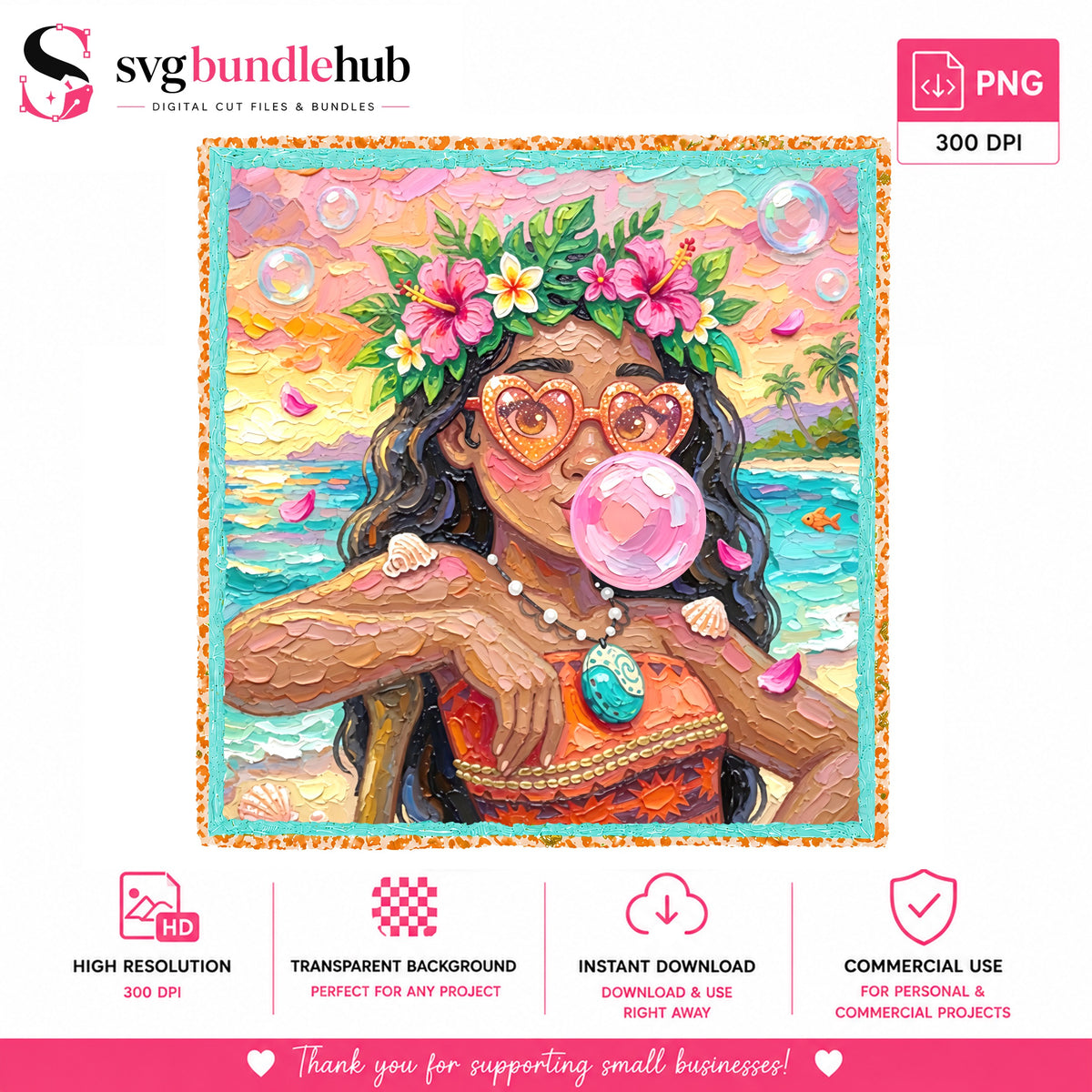 Tropical Girl Bubblegum Beach PNG | SvgBundleHub