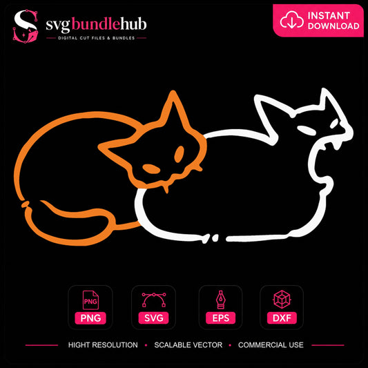Two Cats Cuddling Line Art SVG, Cat Lover Cricut Clipart