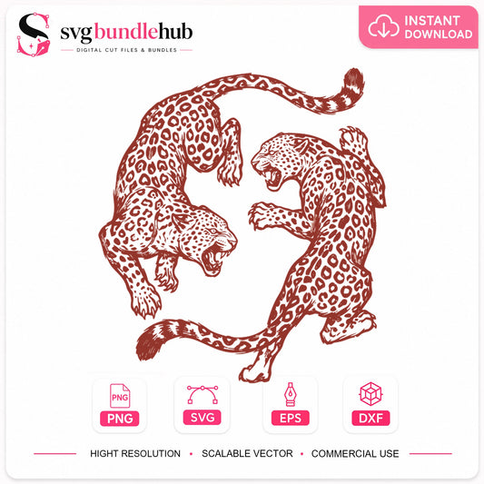 Two Leopards Fighting Wild Cat SVG, Cricut Animal Clipart