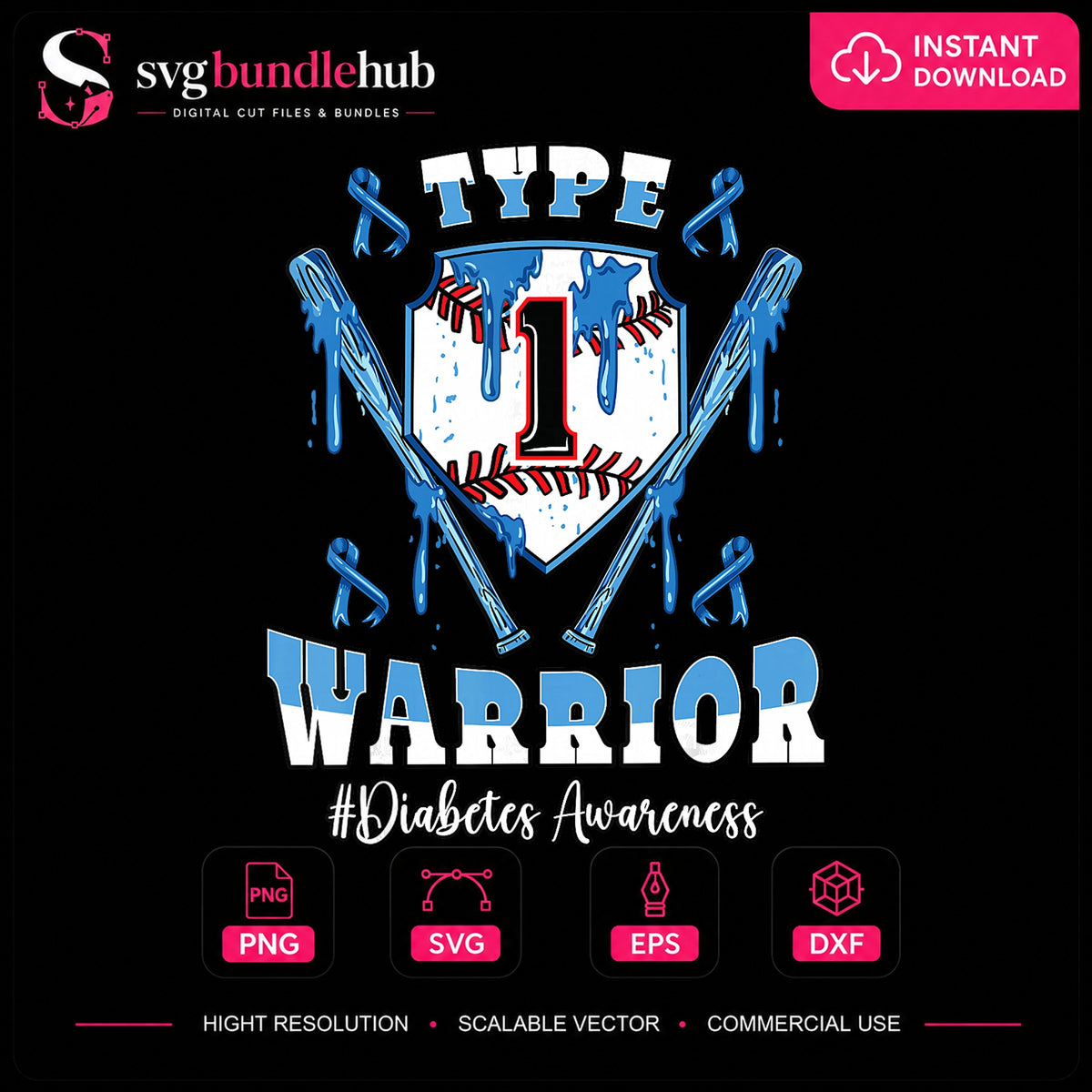 Type 1 Warrior Baseball Diabetes Awareness Sublimation PNG
