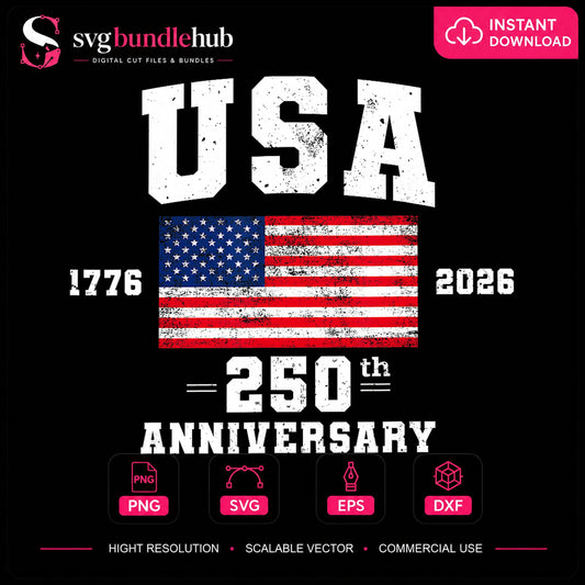 USA 250th Anniversary 1776 2026 American Flag PNG